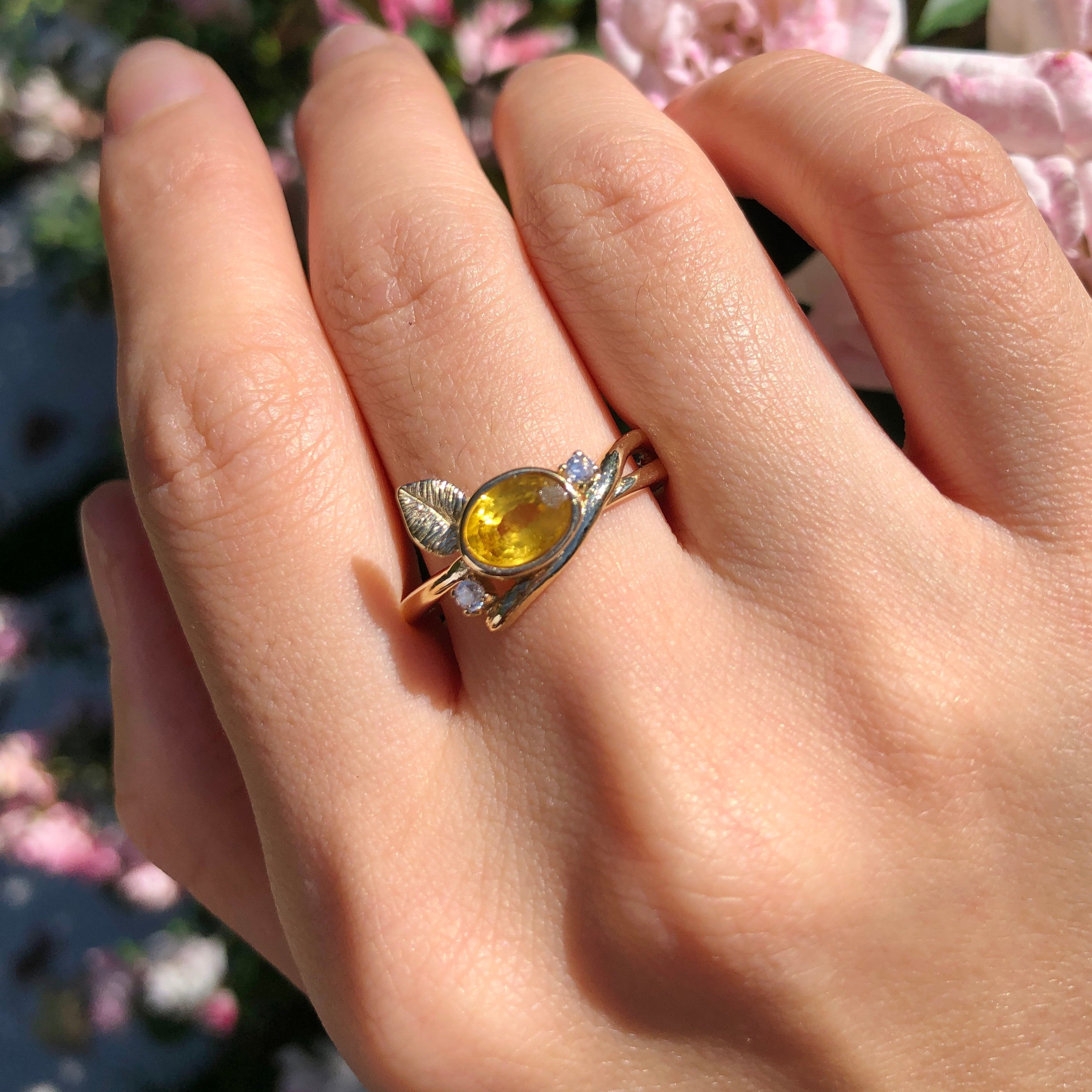Heart of Sun Yellow Sapphire Ring, Sapphire Engagement Ring