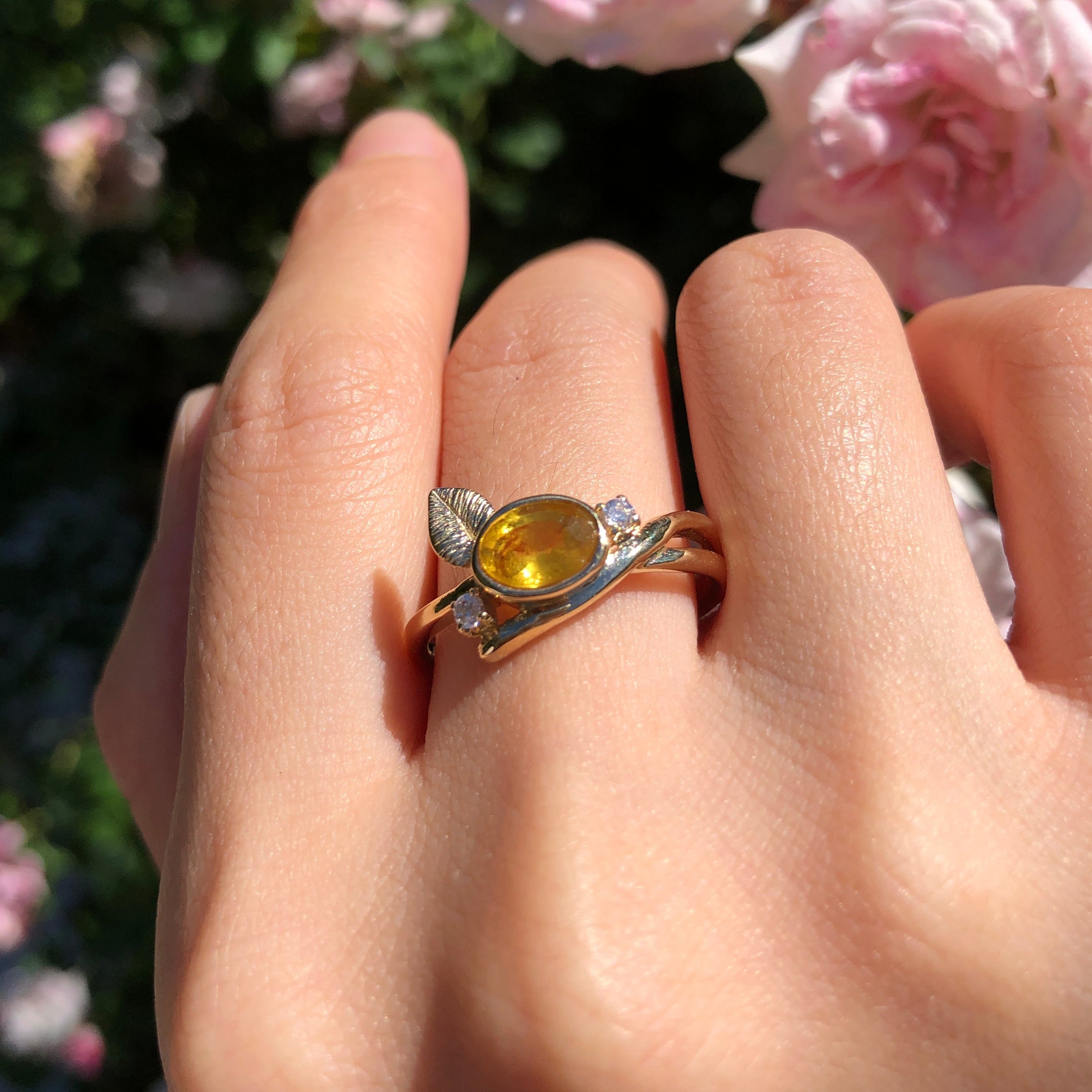 Heart of Sun Yellow Sapphire Ring, Sapphire Engagement Ring