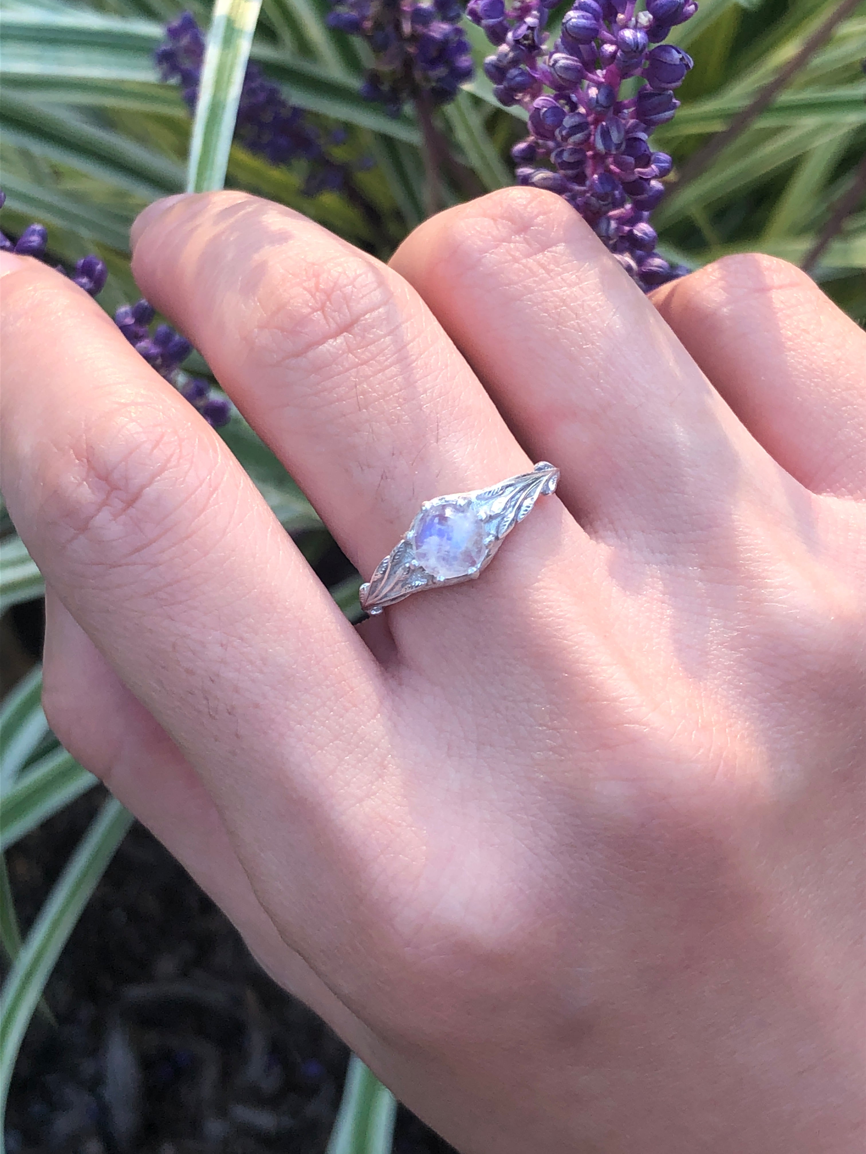 Forest's Wings, Raw Moonstone Solitary Engagement Ring