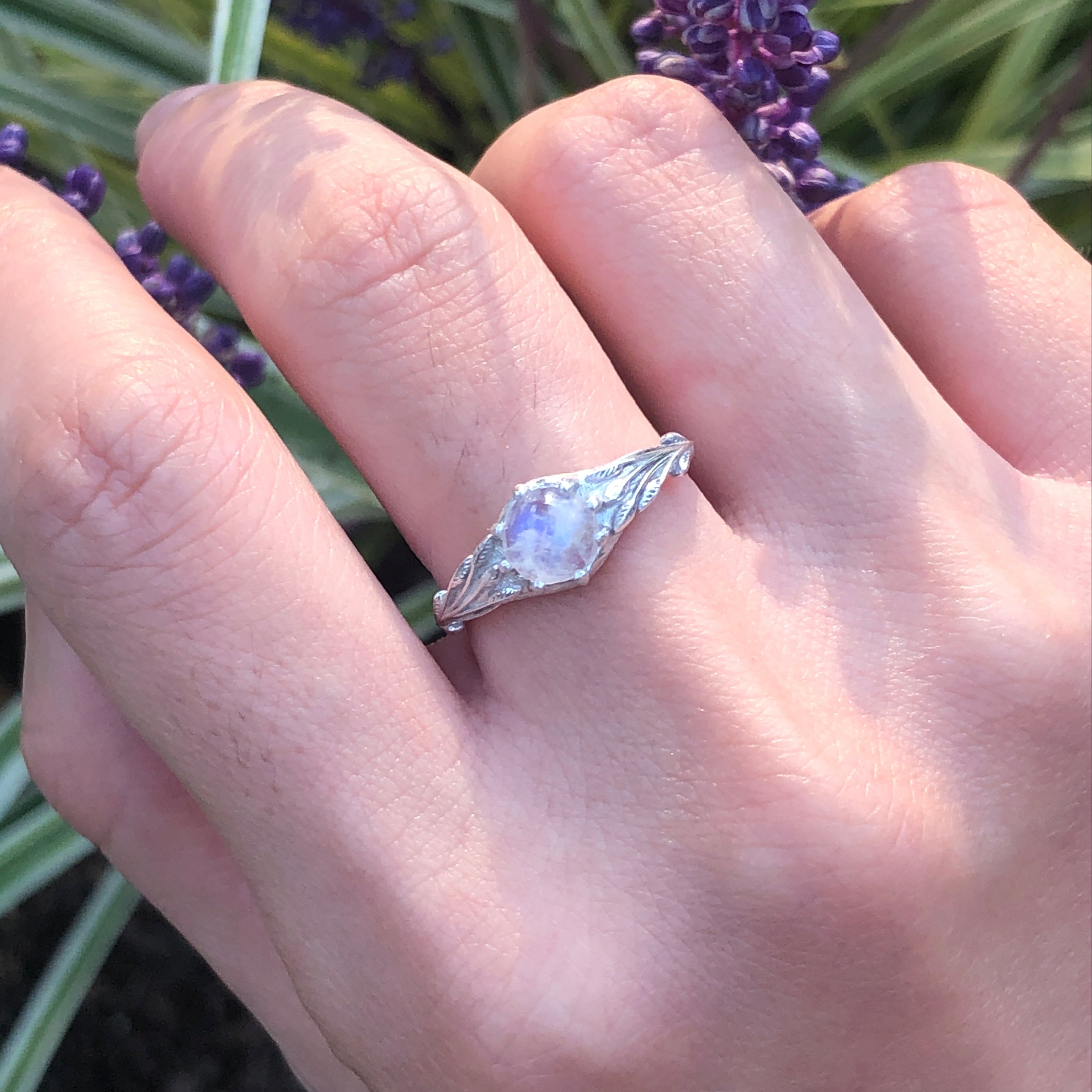 Forest's Wings, Raw Moonstone Solitary Engagement Ring