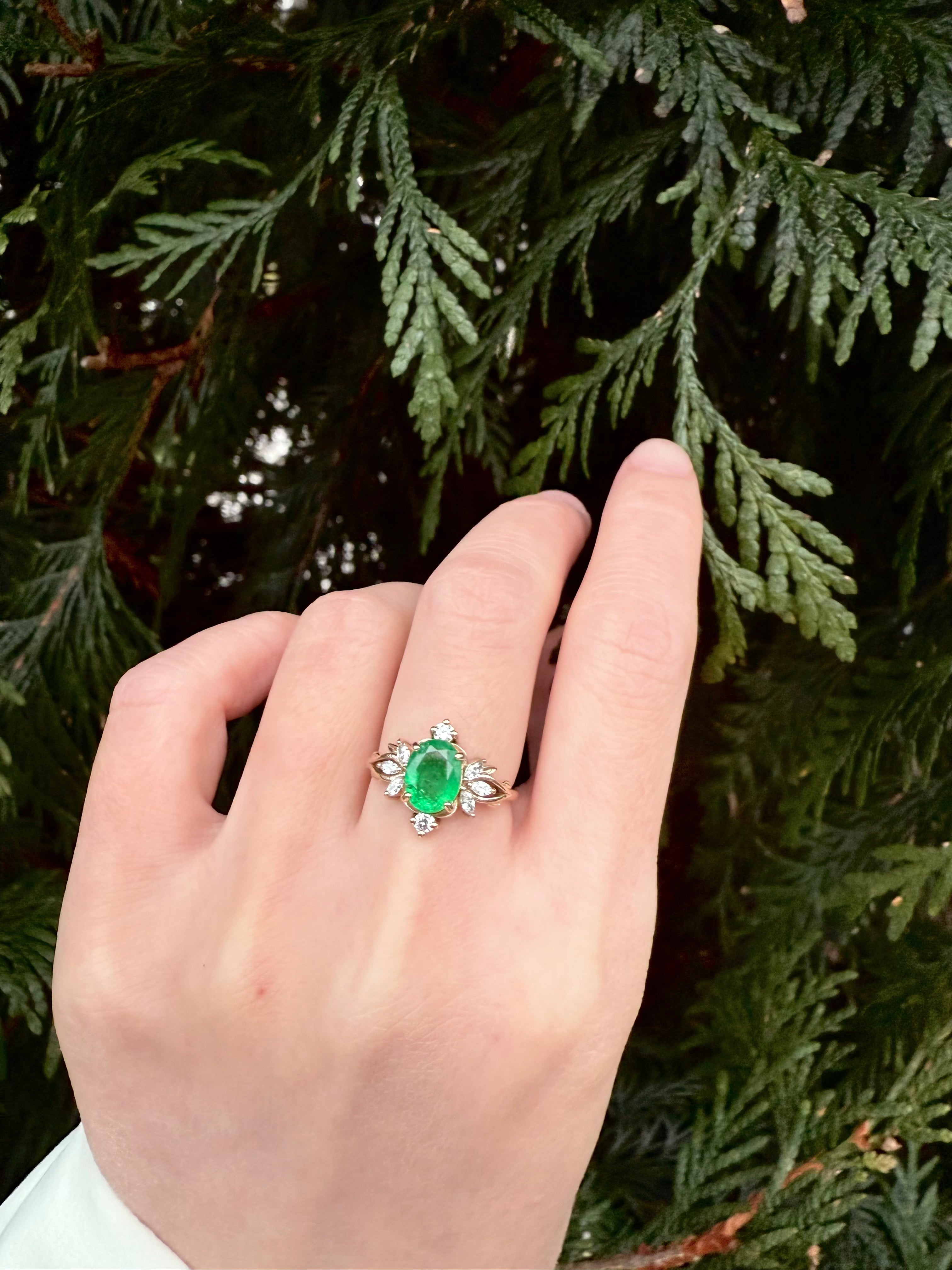 Forestlight Emerald Engagement Ring, Emerald Wedding Ring, Real Emerald Jewelry