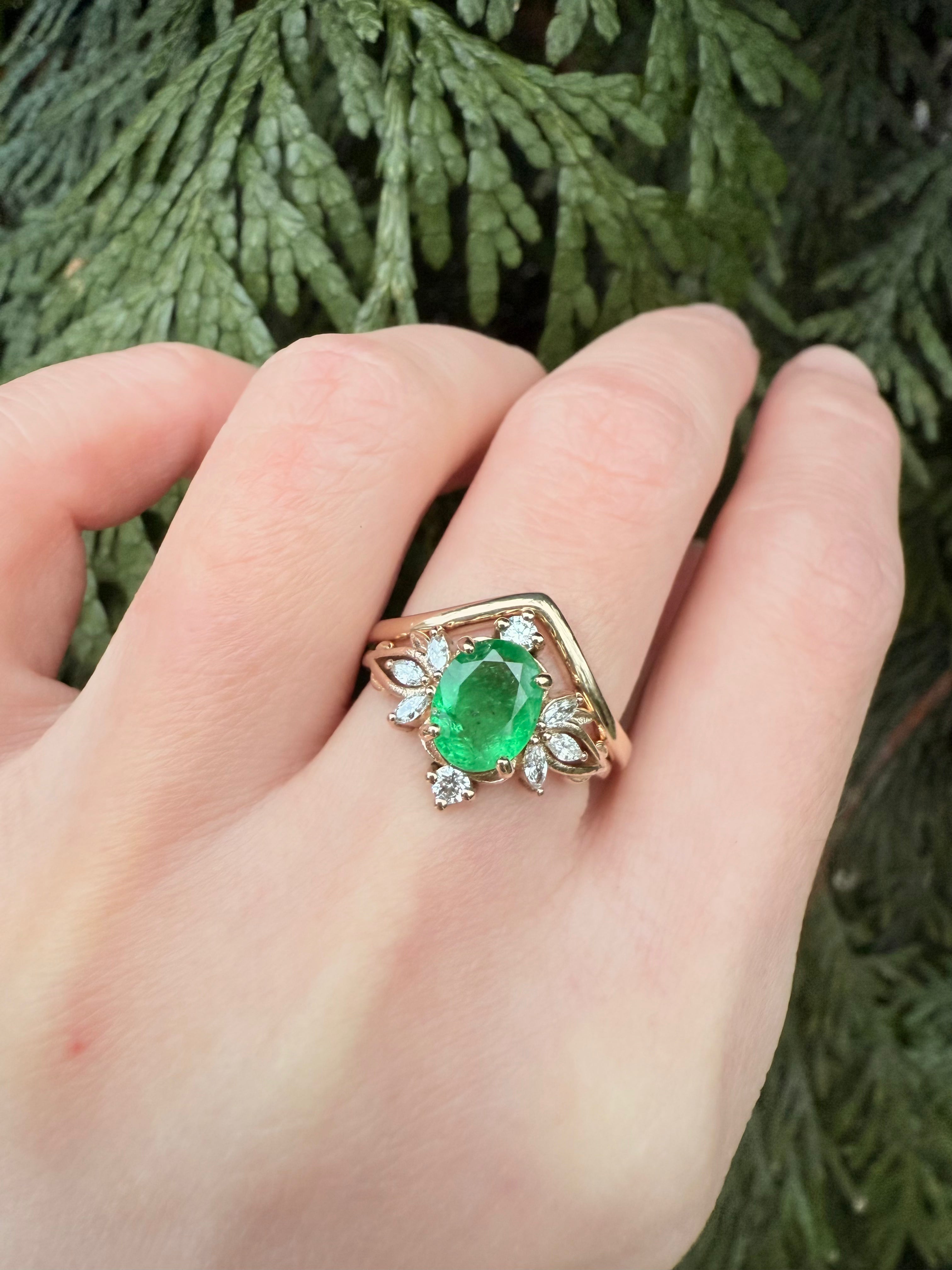 Forestlight Emerald Engagement Ring, Emerald Wedding Ring, Real Emerald Jewelry