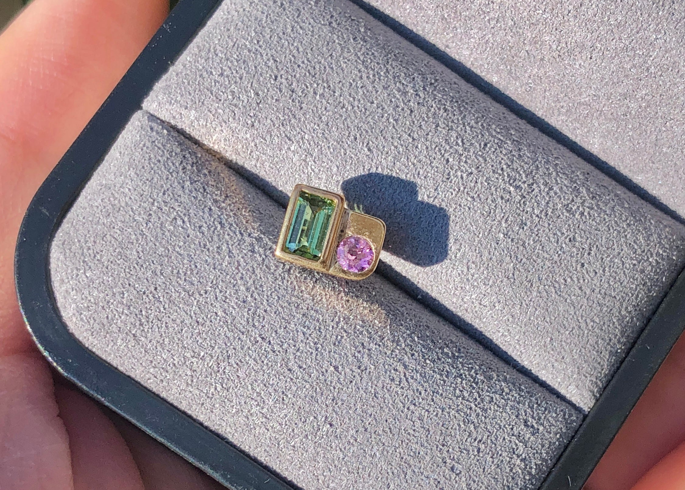 Wonderland Tourmaline Studs #6, Single Earring, Green and Pink Tourmaline