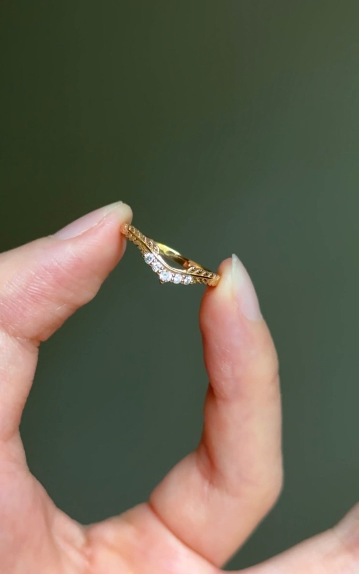 Diamond Fern Leaf Wedding Band, Matching Wedding Ring