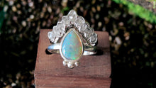 Load image into Gallery viewer, Raw Herkimer Diamond Wedding Ring, Raw Opal Engagement Ring
