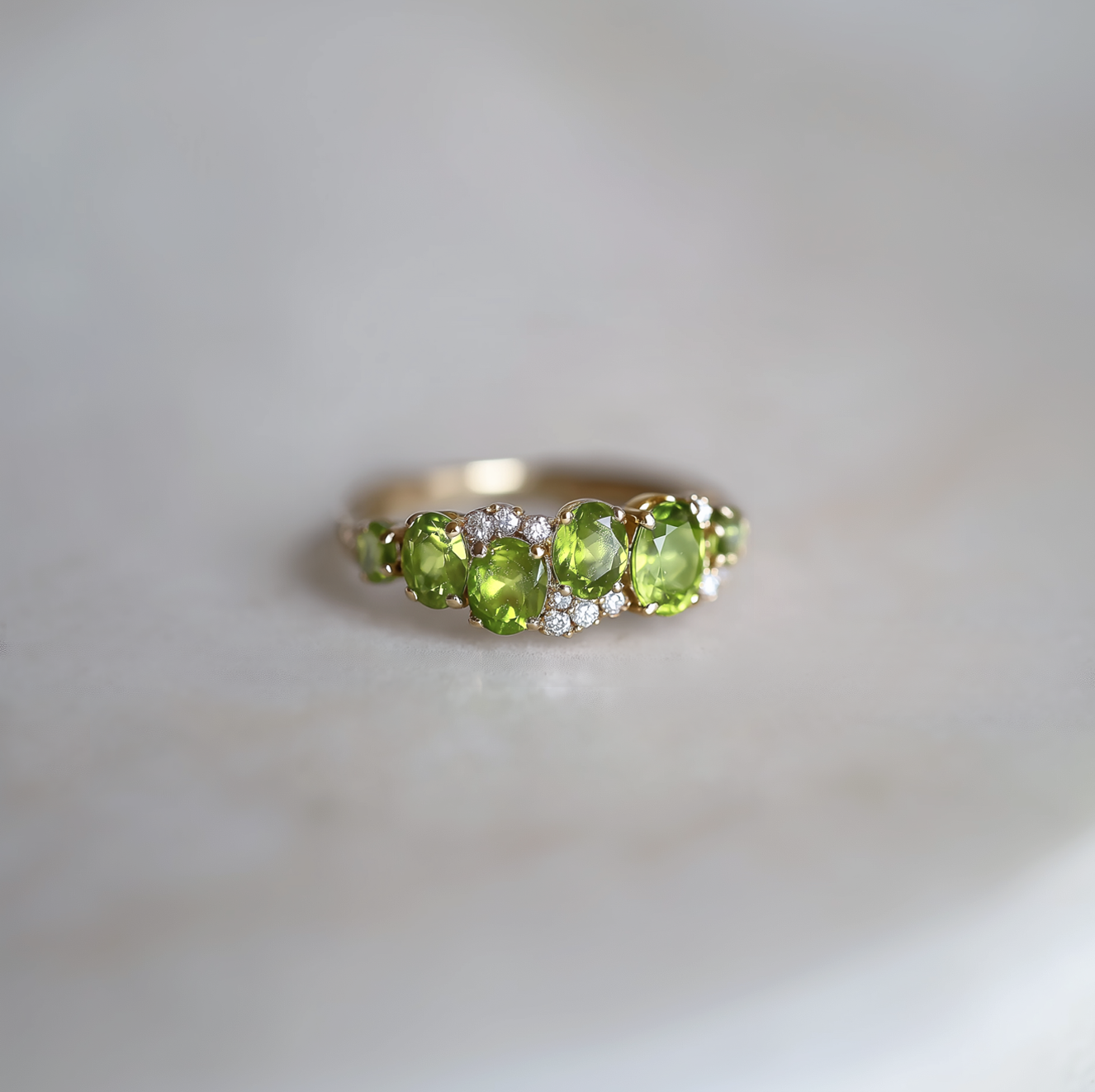 14k Yellow Gold Green Peridot Engagement ring, Peridot cluster ring