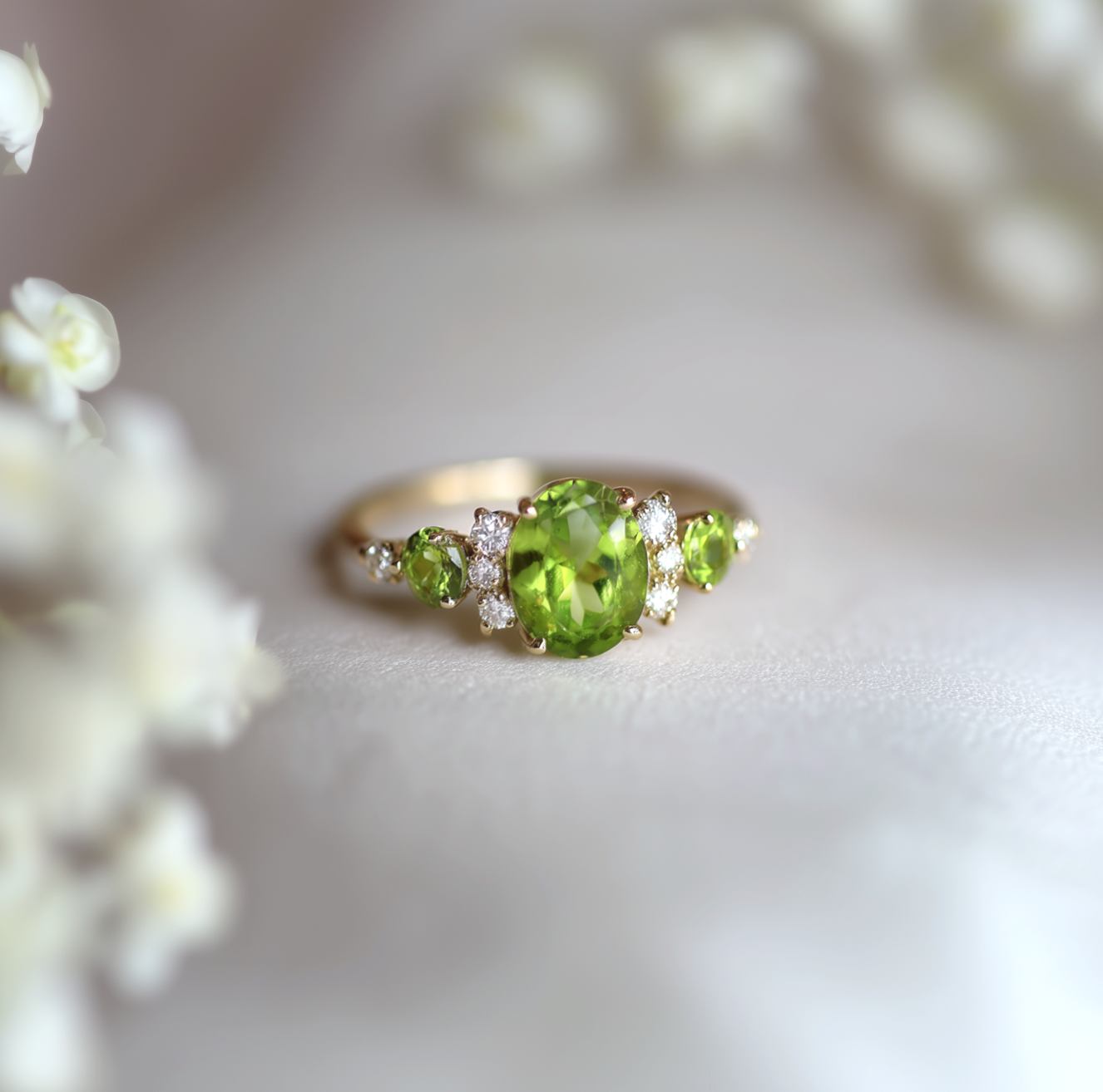 Green Ivy 14k Yellow Gold Green Peridot Engagement ring, Peridot ring