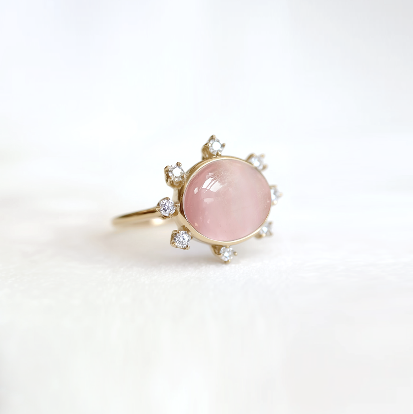 Rosavellea Ring, 14k Rose Quartz Engagement Ring, Pink Rose Quartz Engagement ring