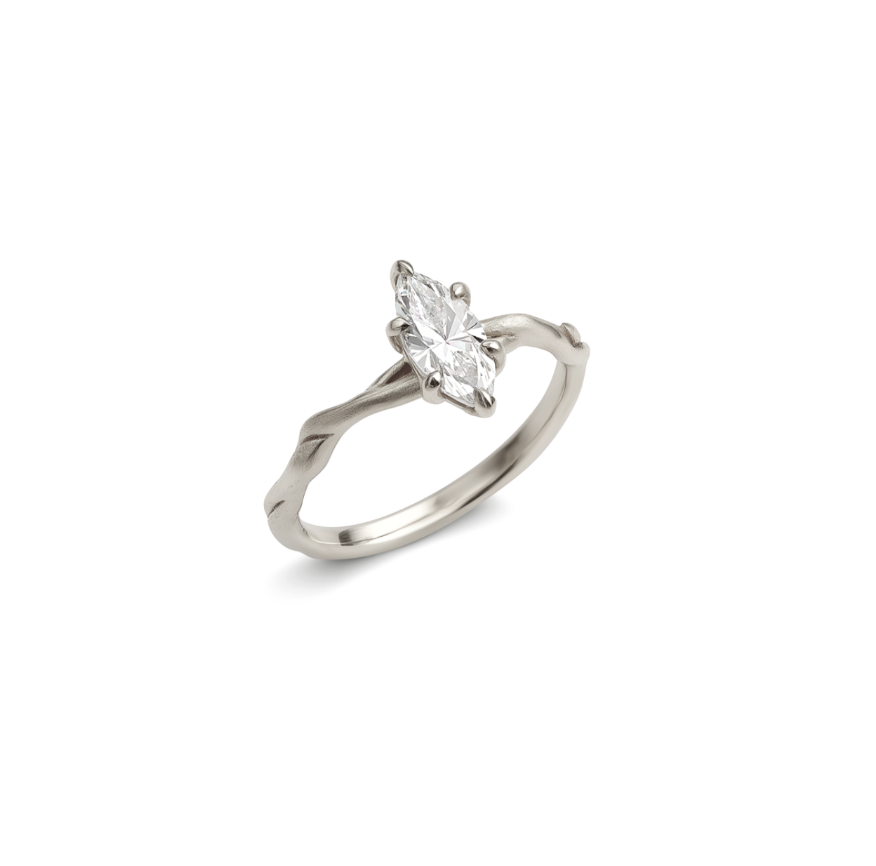 14k Gold Marquise Lab Diamond Engagement Ring, Simple Twisted Diamond Ring, Twig Ring
