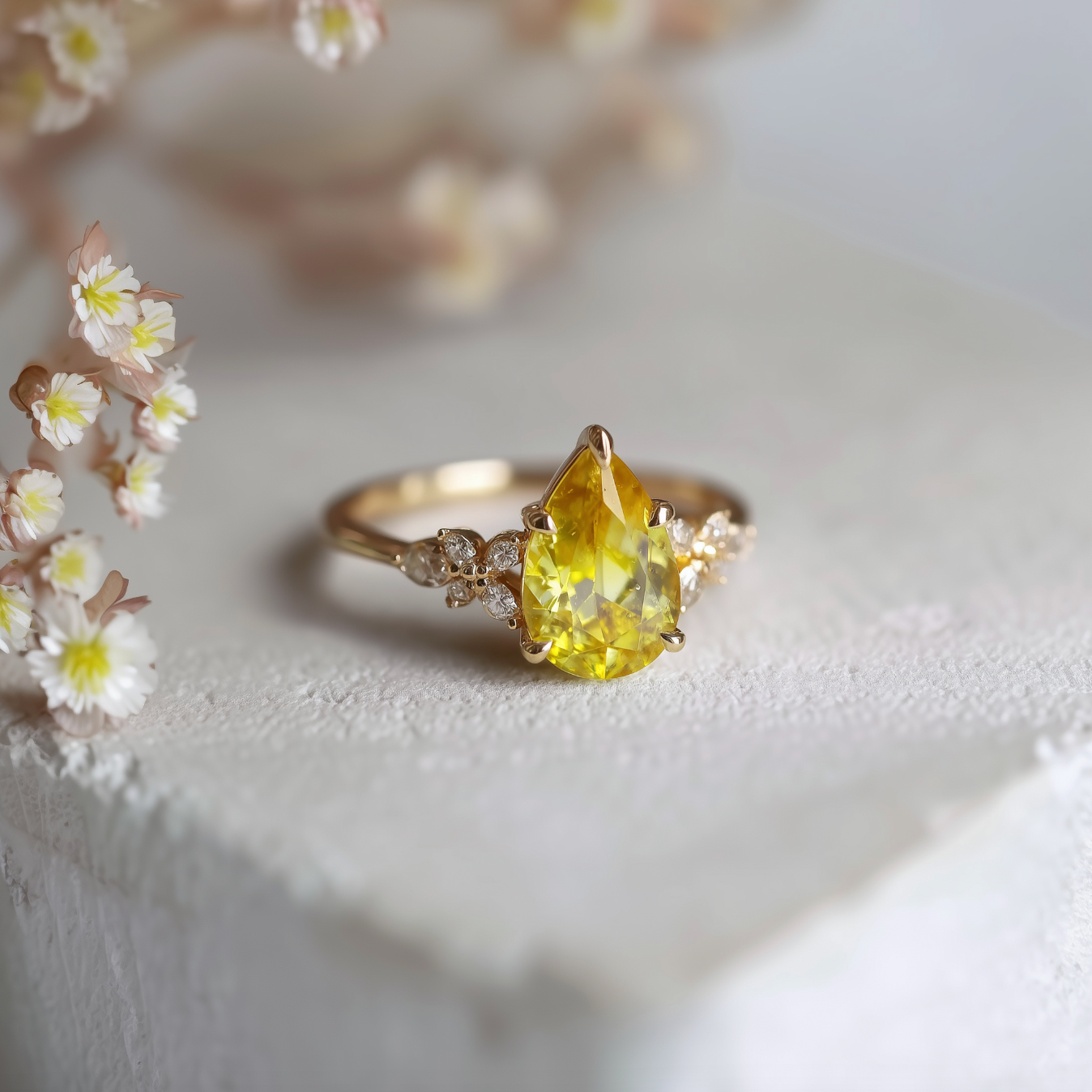 Lomelinde Ring Pear Cut Yellow Sapphire Engagement ring, Solid gold Sapphire ring