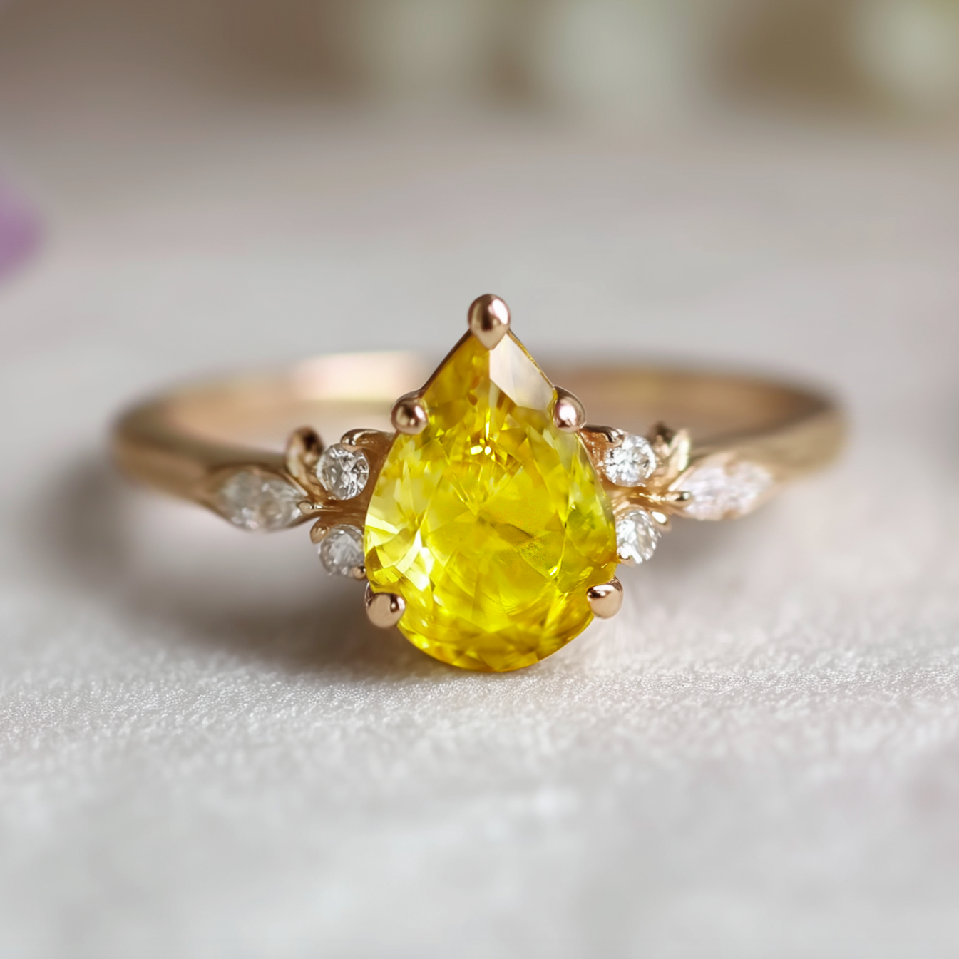Anariel Ring Pear Cut Yellow Sapphire Engagement ring, Solid gold Sapphire ring