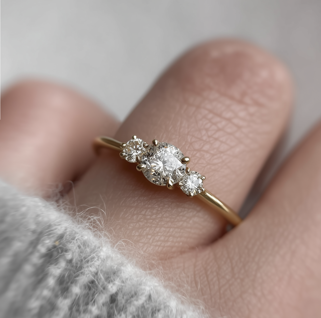 Simple Salt and Pepper Diamond Engagement Ring, Diamond Ring