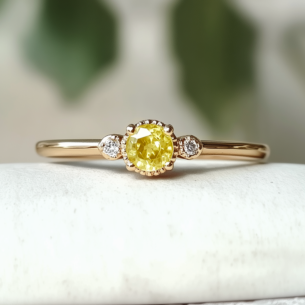 Simple Yellow Sapphire Ring, Small Yellow Sapphire Engagement Ring