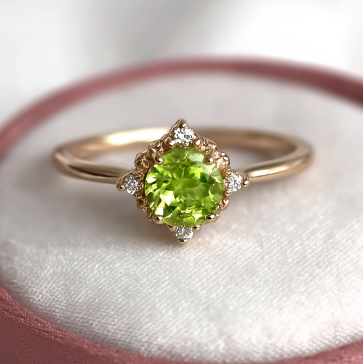 Ceres Green Peridot ring, Solid 14k Gold Peridot Engagement ring