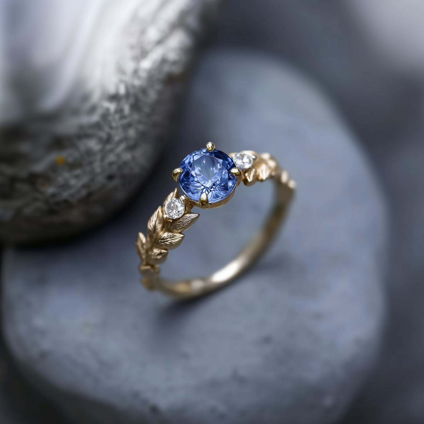 Atlantean 14k Yellow Gold Sapphire Engagement ring, Blue Sapphire Engagement ring