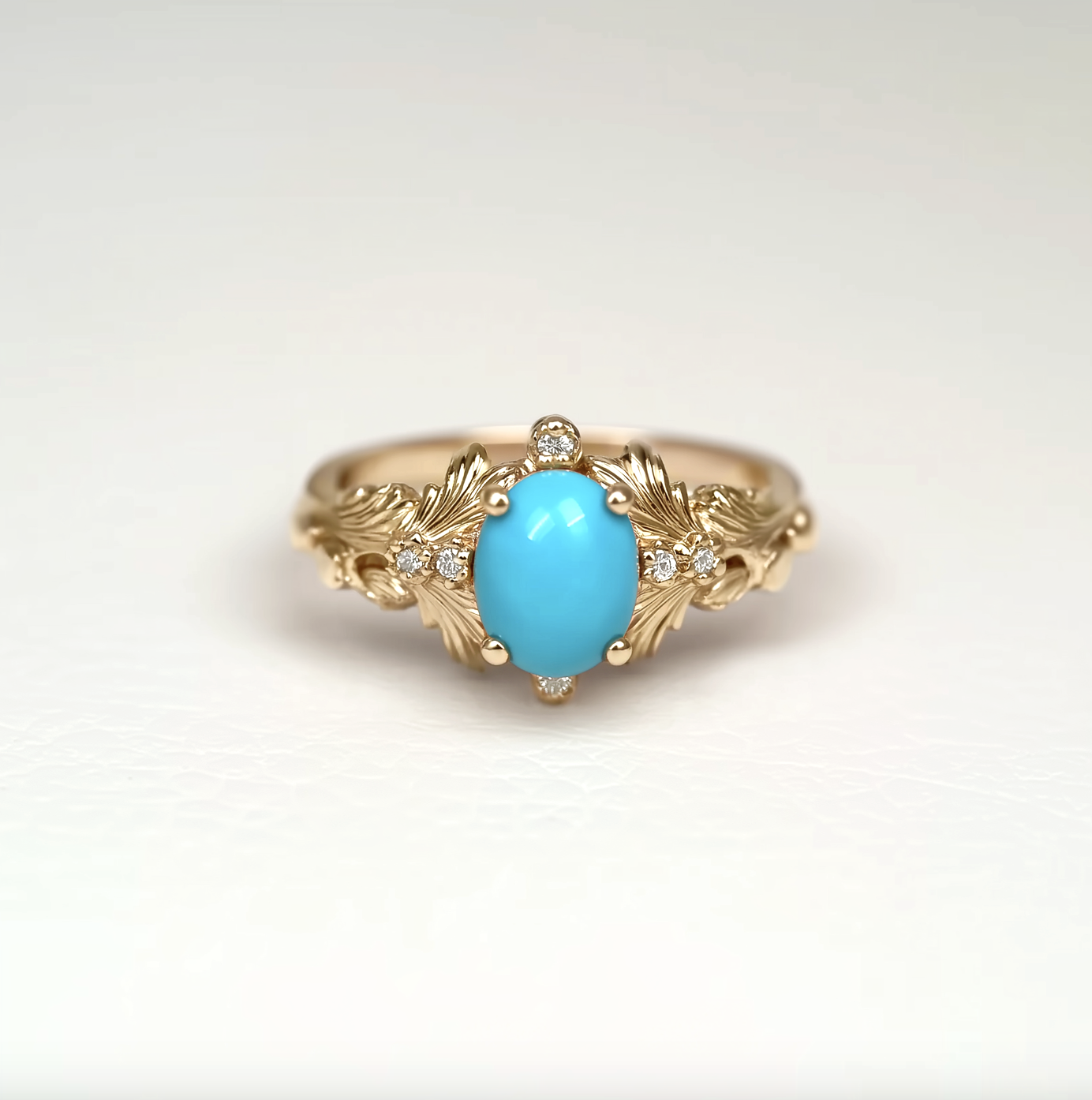 Golden Wings Turquoise Engagement ring, Natural Turquoise Engagement ring, Leafy Turquoise Wedding Ring