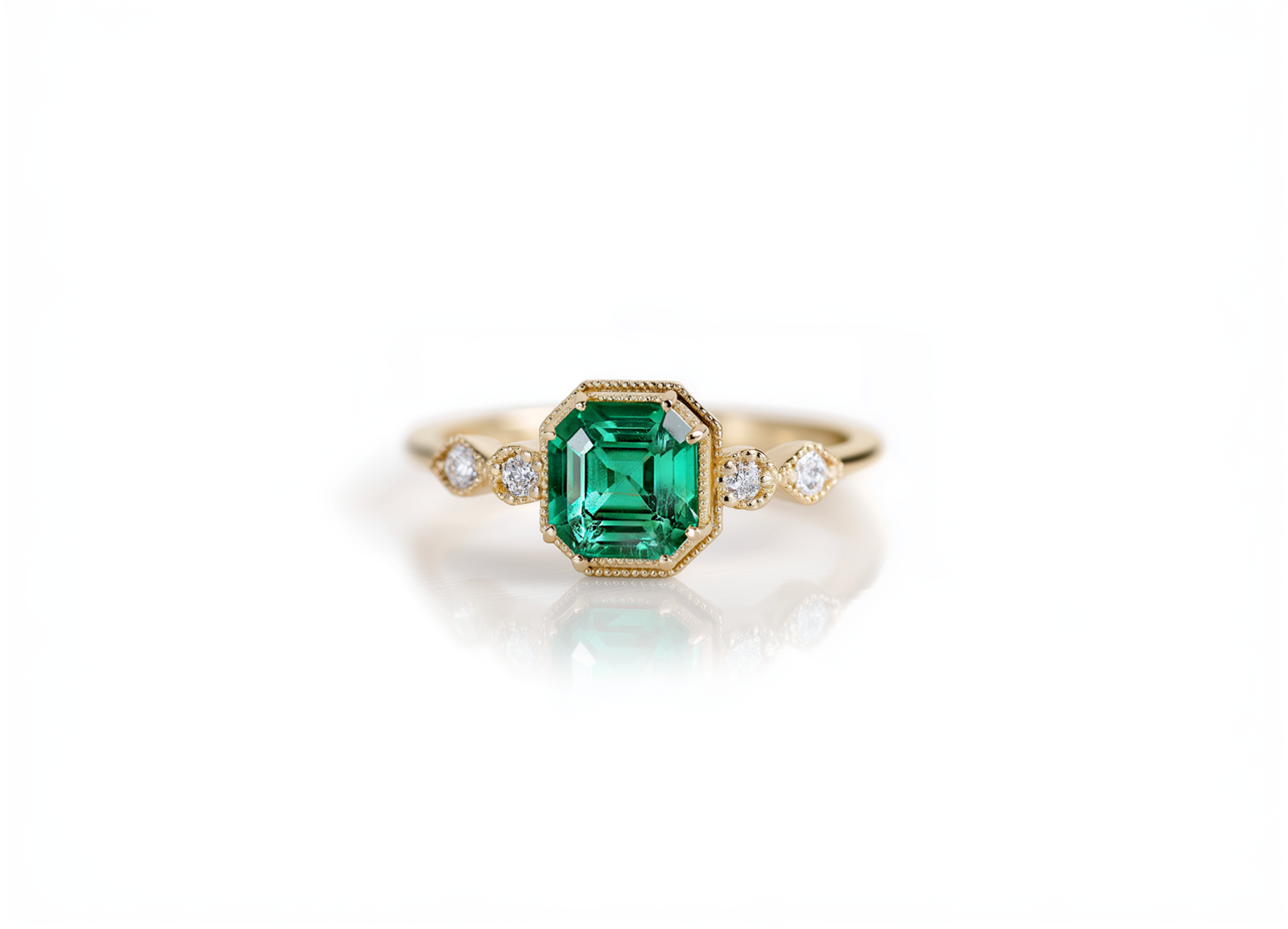 Classic Emerald Engagement Ring, Yellow Gold Emerald Ring With Diamond