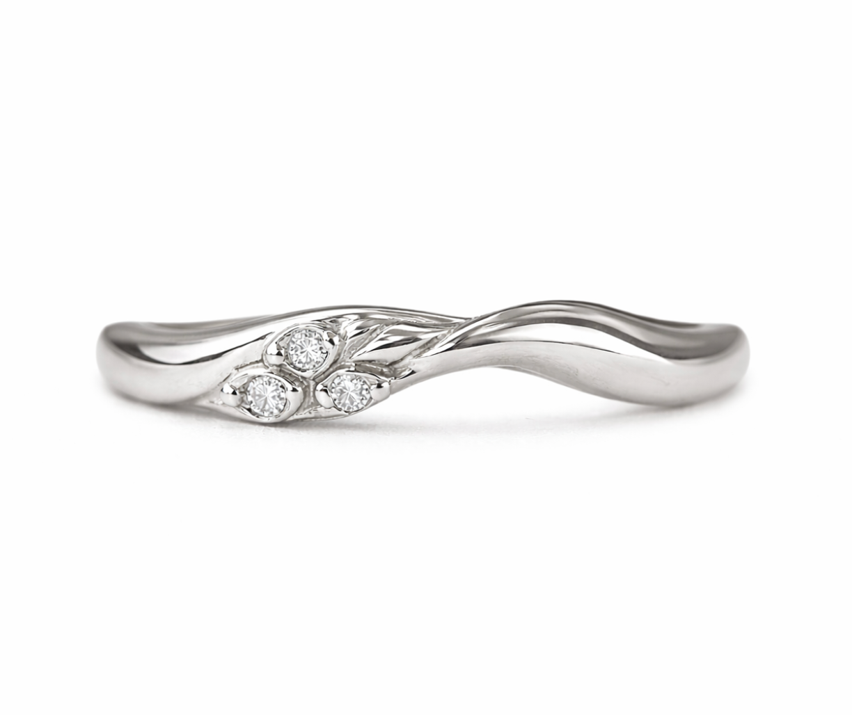 Trinity 14k Gold Diamond Wedding Ring, Curved Wedding matching band