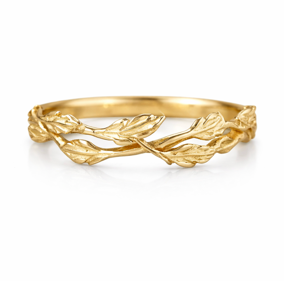 14k Gold Garden Wide Wreath Ring, Wedding Band for Women