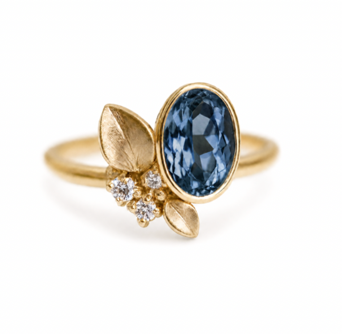 Water Lily Oval Blue Sapphire ring, Rare Blue Sapphire Engagement ring