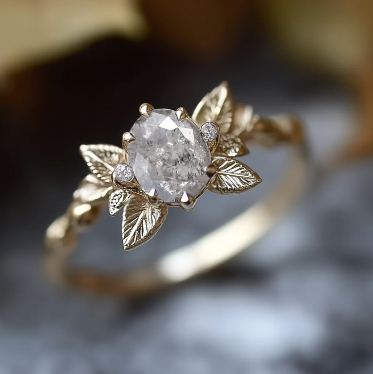 Phoenix Salt and Pepper Diamond Ring, Oval Diamond Engagement Ring