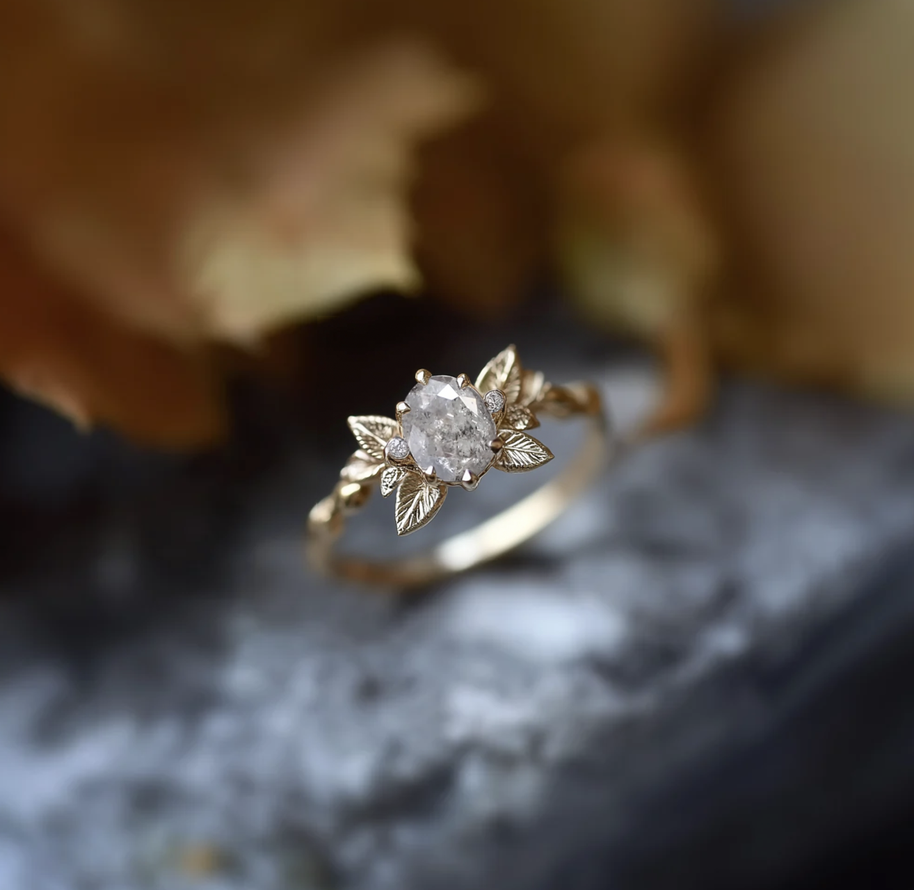 Phoenix Salt and Pepper Diamond Ring, Oval Diamond Engagement Ring