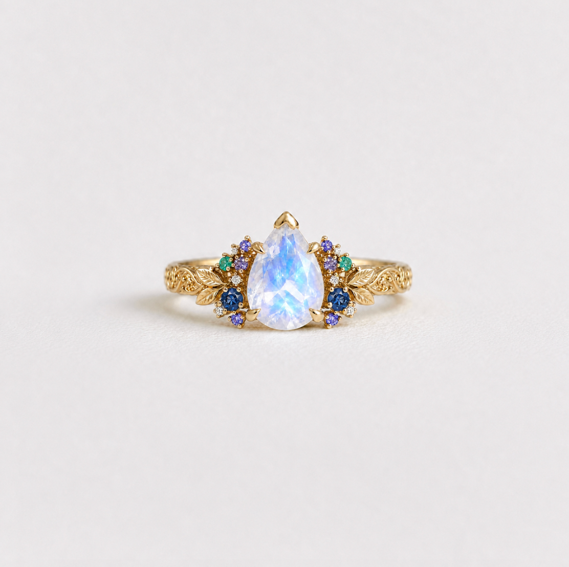 Alaska Ring, Pear cut Moonstone Engagement Ring, Birthstone Engagement Ring