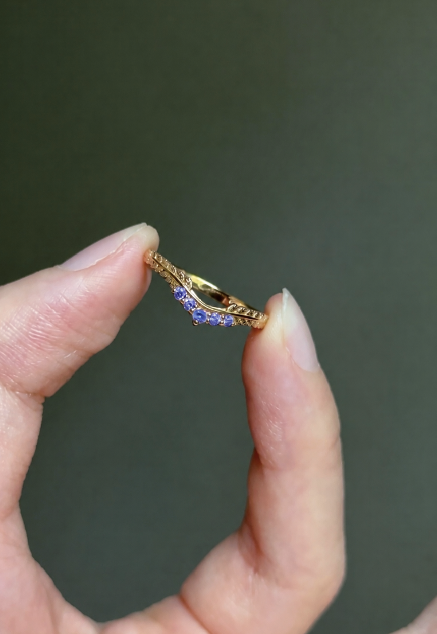 Tanzanite Fern Leaf Wedding Band, Matching Wedding Ring