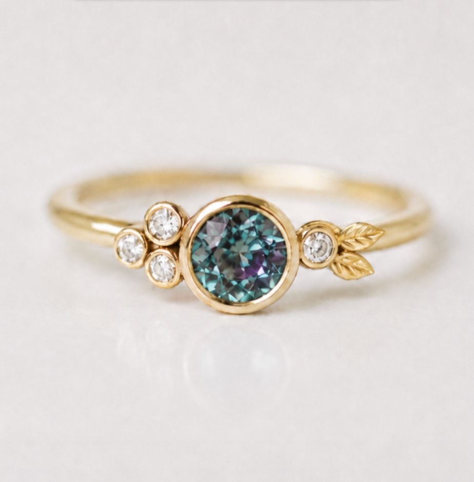 Simple Alexandrite Engagement ring, Dainty Alexandrite Ring