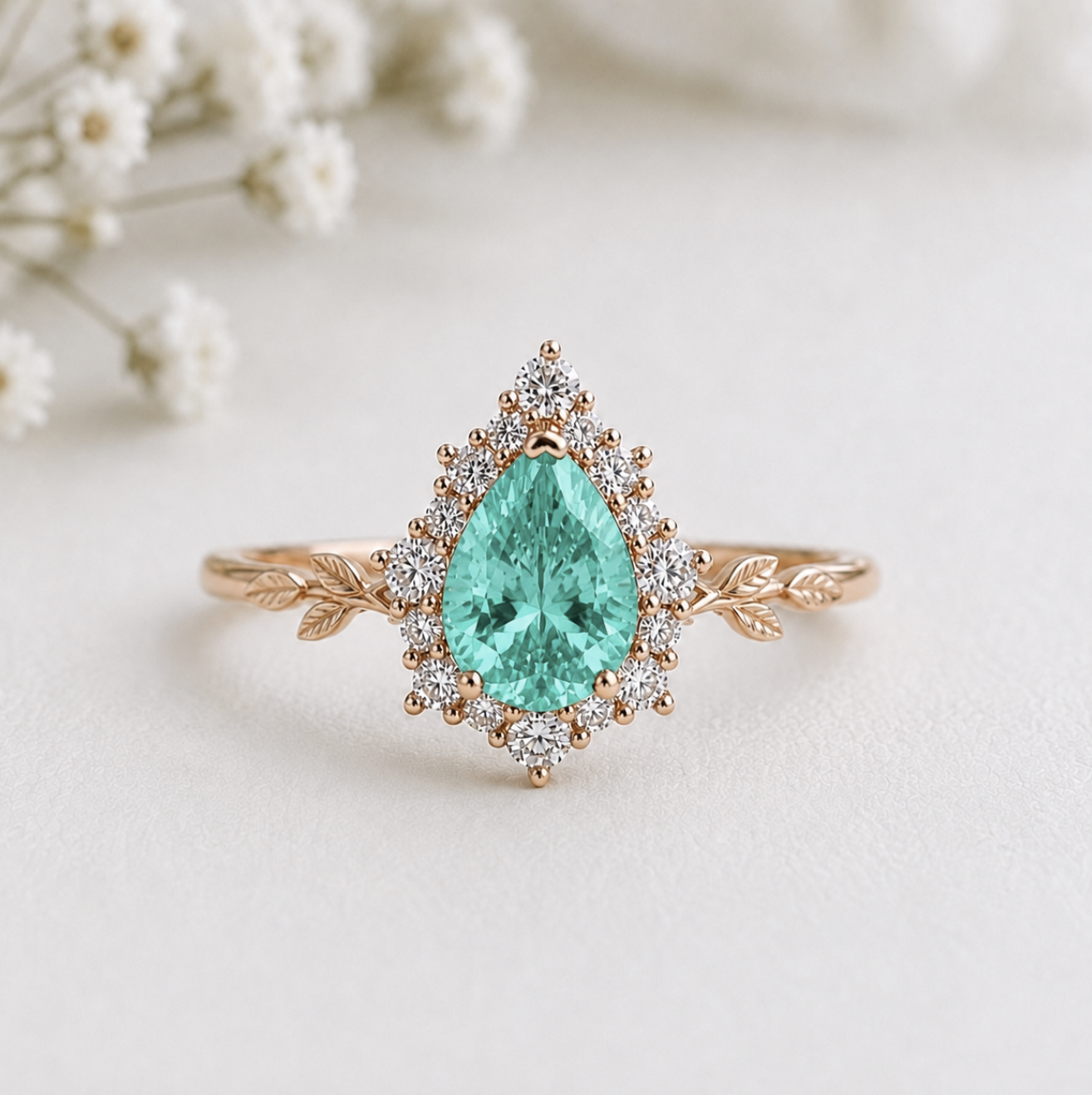 Lab Grown Paraiba Sapphire Ring, Green Paraiba Engagement Ring