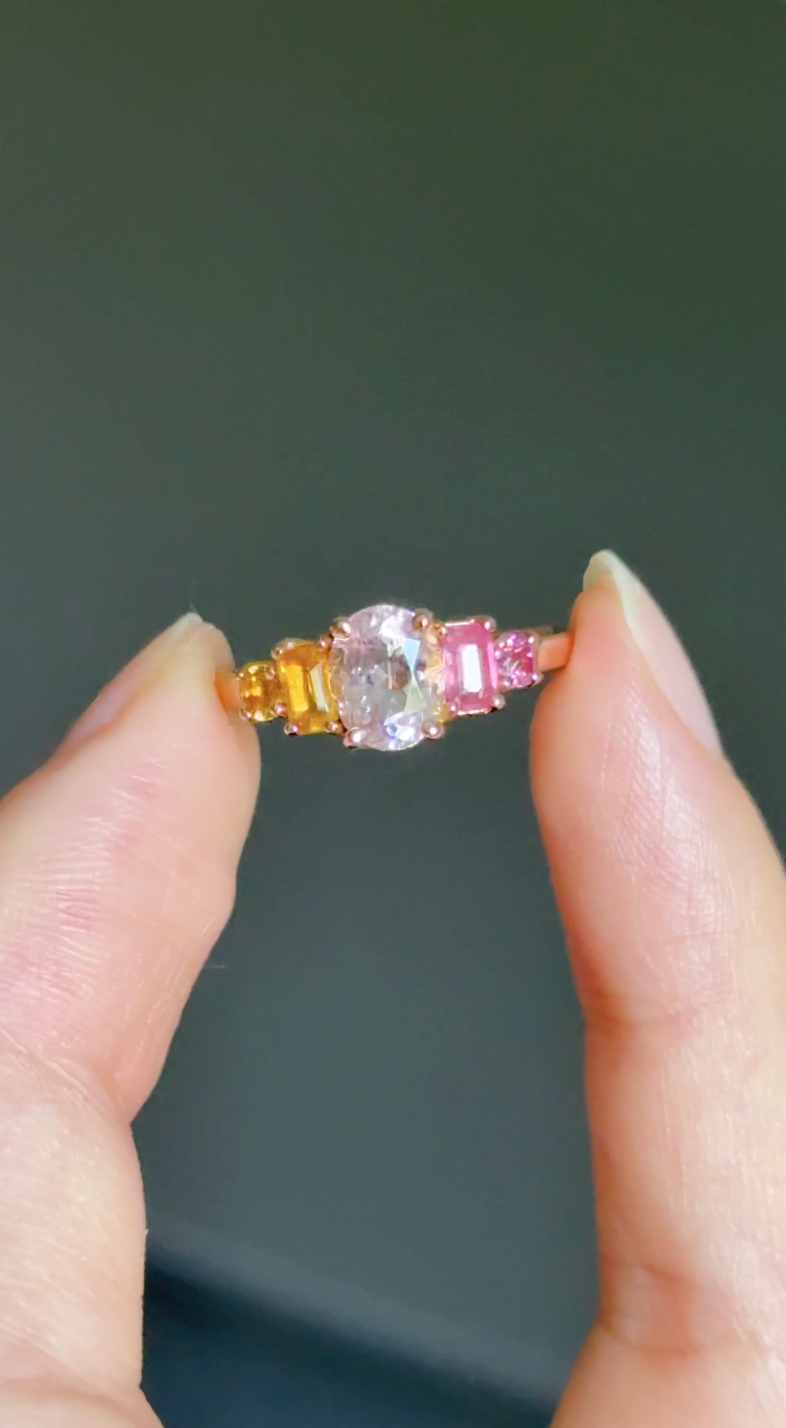 Birthstone Ring, Pink Morganite and Sapphire Ring, Multistone Engagement Ring