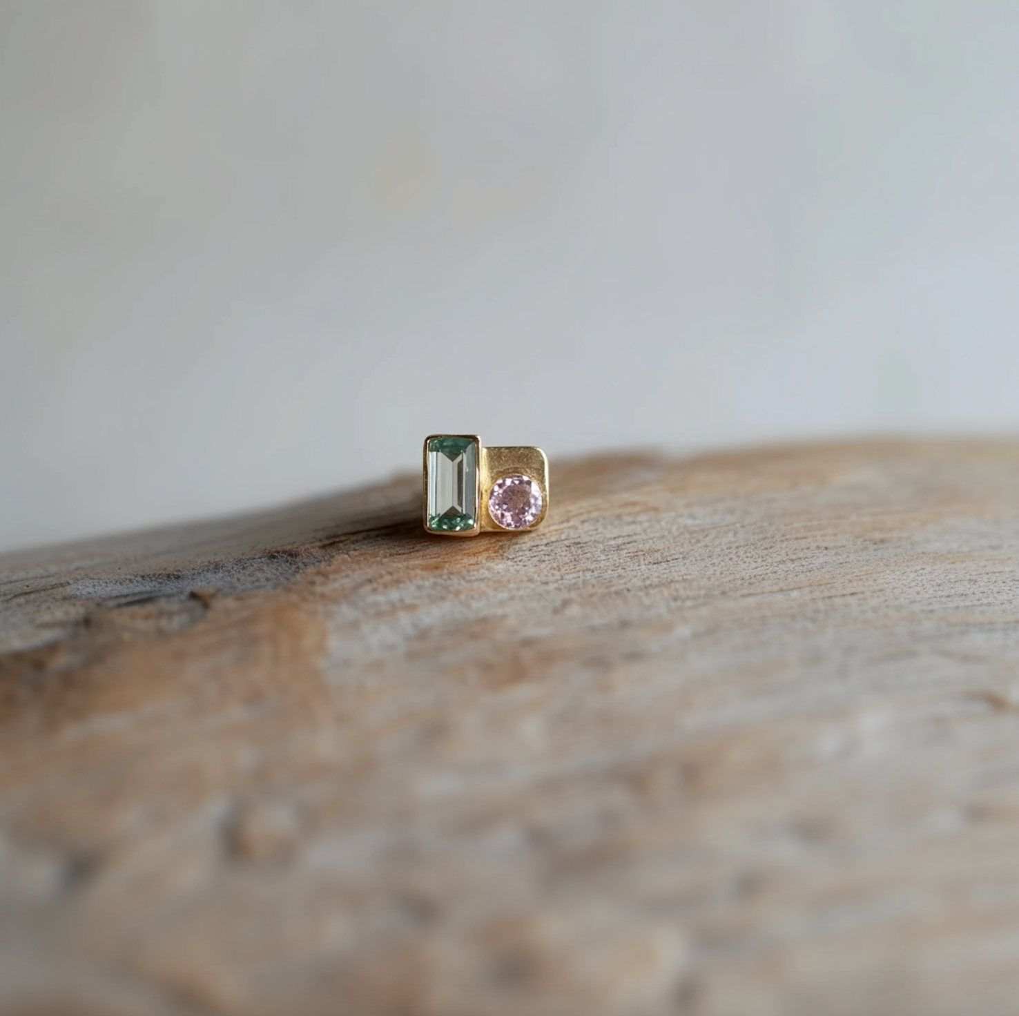 Wonderland Tourmaline Studs #6, Single Earring, Green and Pink Tourmaline