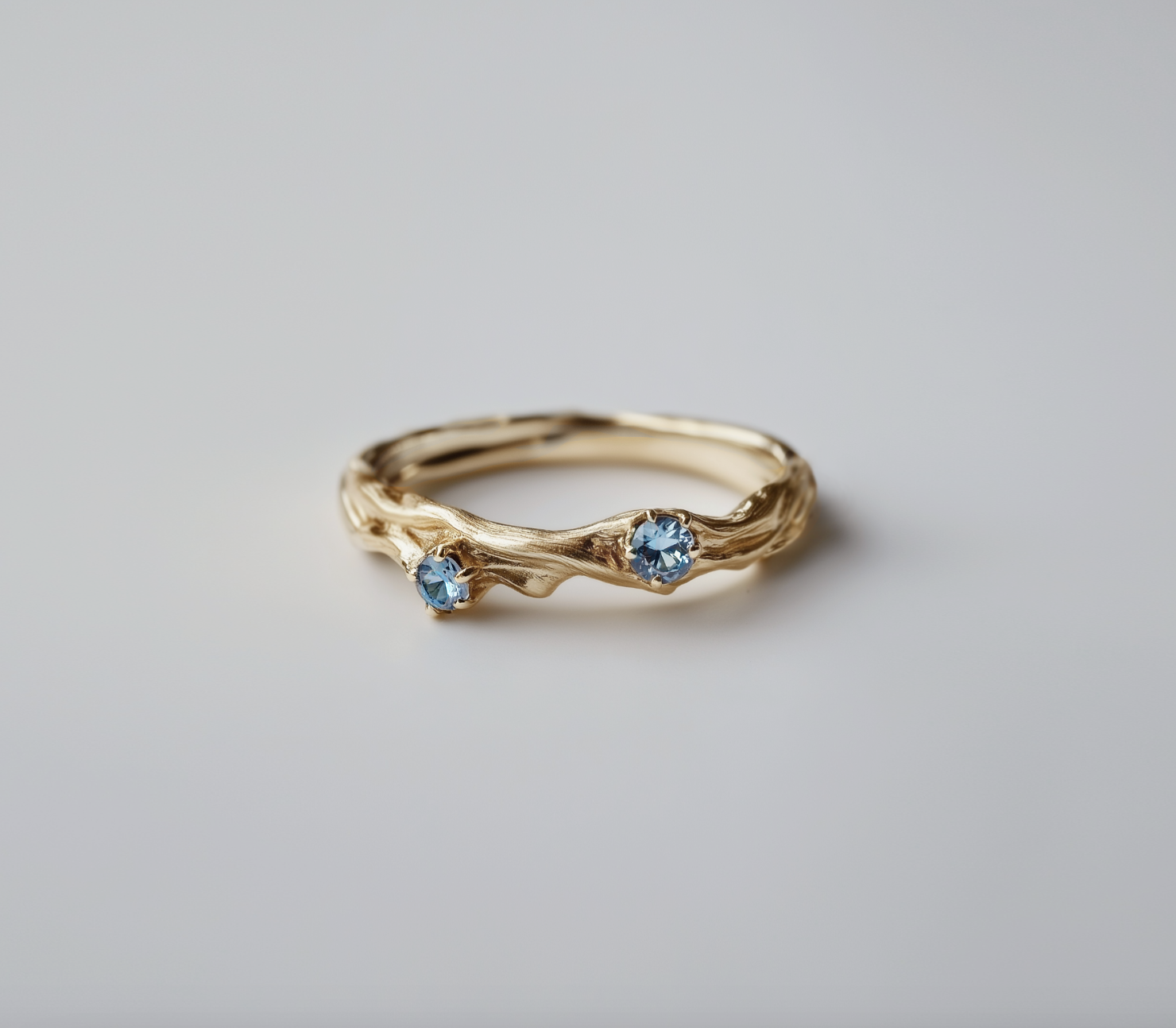 Shoreline Twig Aquamarine Ring, Gold Wedding Band, Aquamarine Engagement Ring