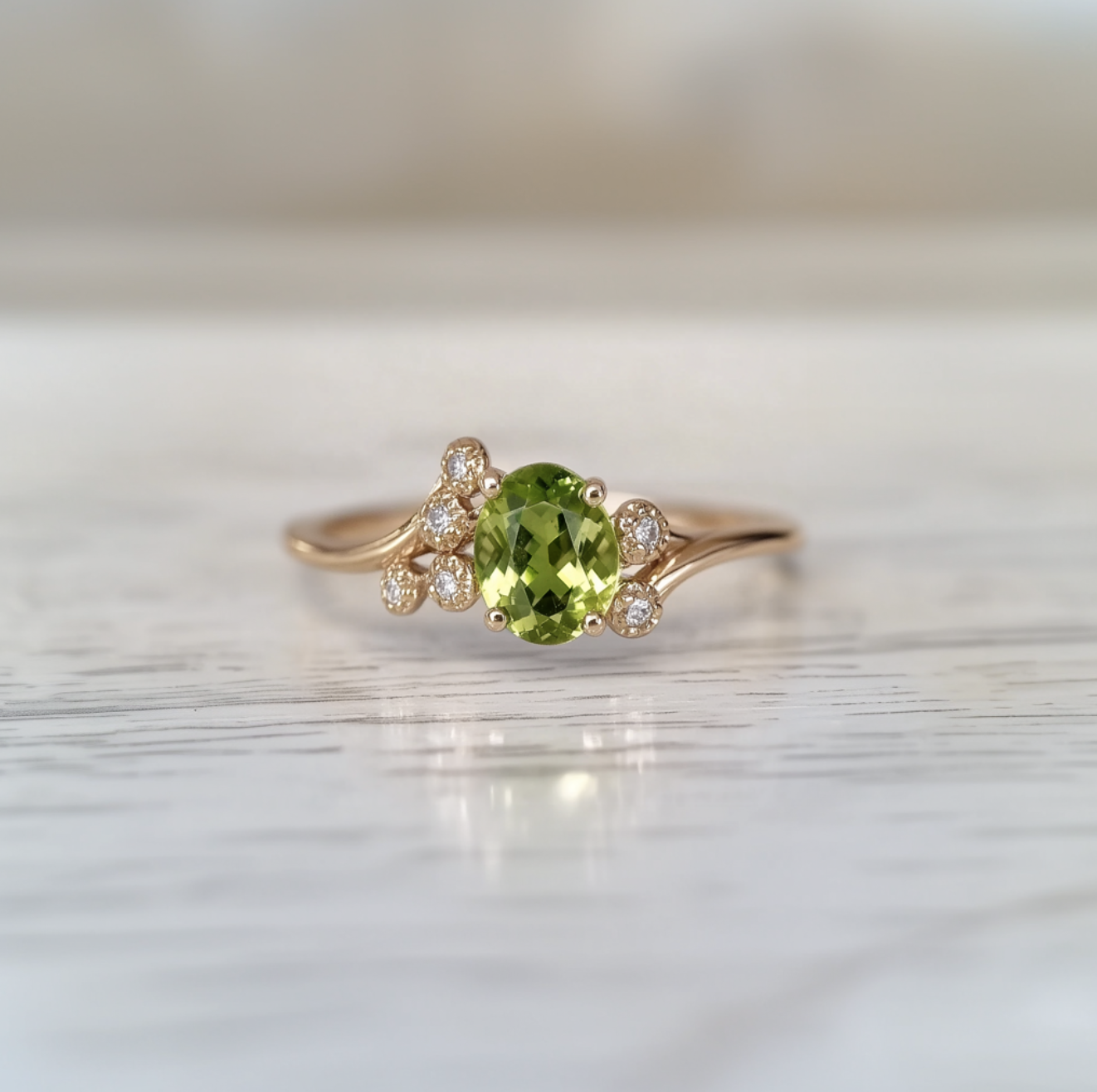 Peridot Engagement ring, Green Birthstone Engagement ring