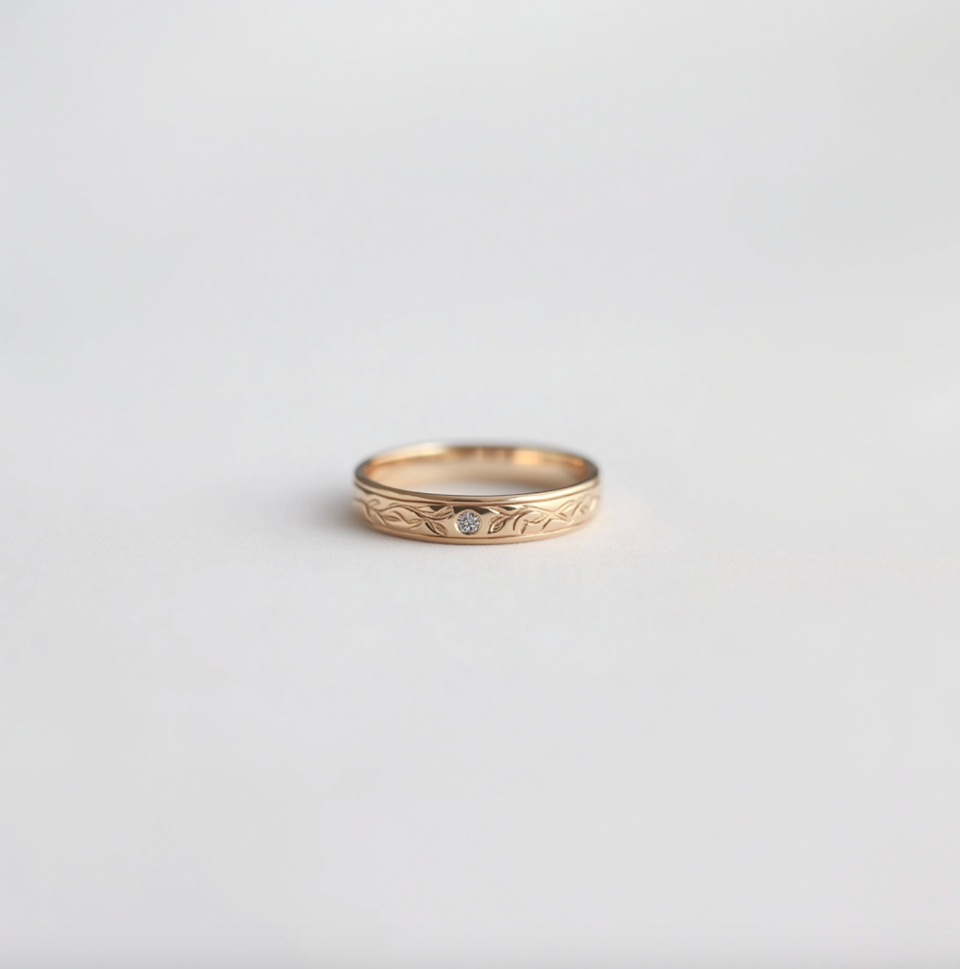 14k Gold Wedding Band, Diamond Engraved Band For Men and Women, Wide Wedding Ring