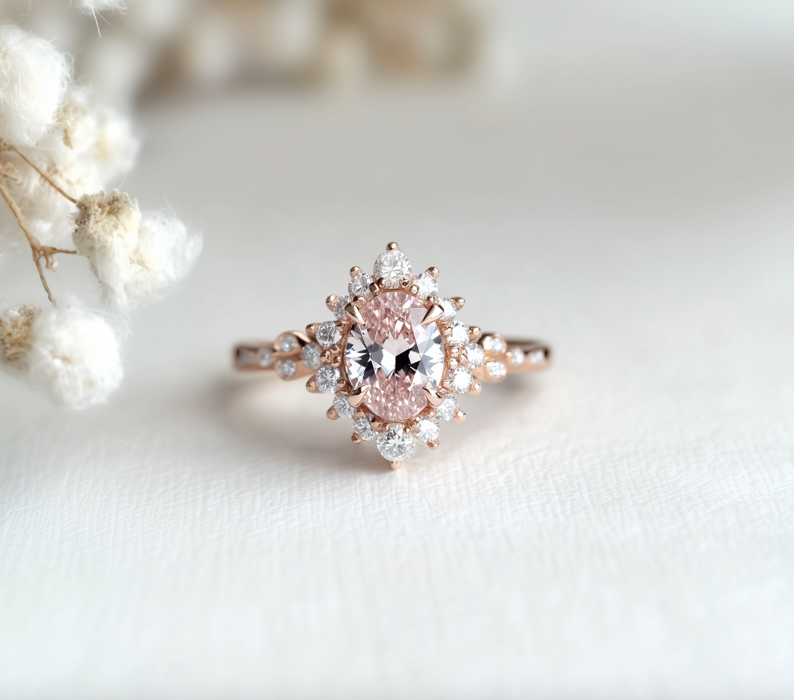 Aurora Rose quartz Ring, 14k Solid Gold Pink Gemstone Engagement Ring