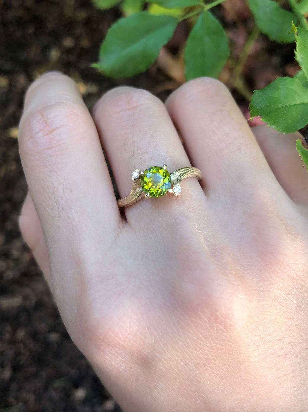 Green Ivy Peridot ring, Peridot Engagement ring