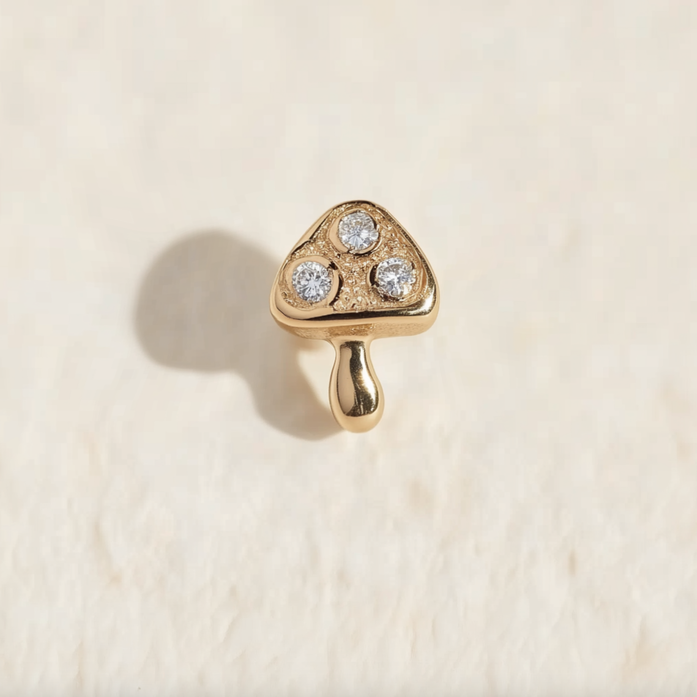 Mellow Shroom, Mini mushroom Diamond Stud 14k Gold, Single Stud