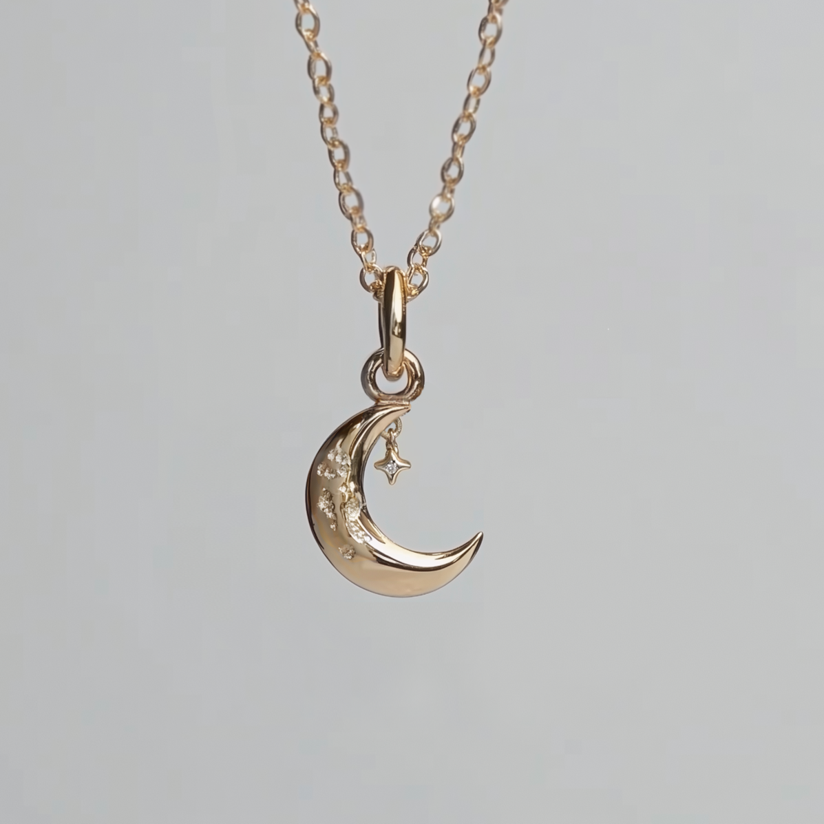 Mrs Moon, 14k Gold Charm for layering, Diamond charm