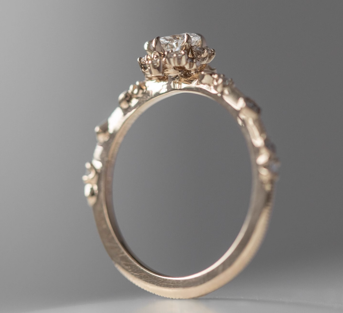 Starlit Heart, Moissanite Engagement Ring, 14k Gold Engagement Ring