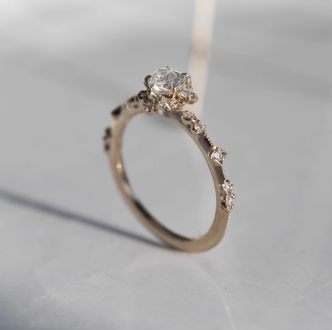 Starlit Heart, Moissanite Engagement Ring, 14k Gold Engagement Ring