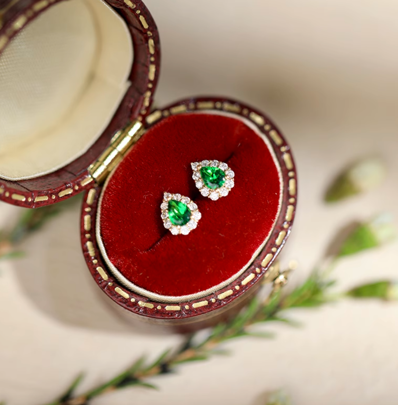 Sleeping Beauty Tsavorite Earrings, 18k Gold Tsavorite Studs