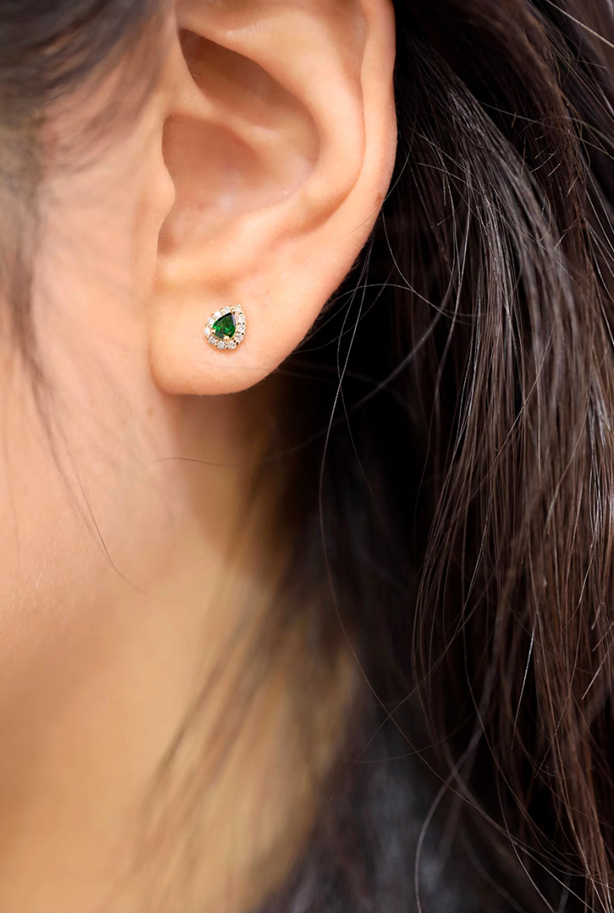 Sleeping Beauty Tsavorite Earrings, 18k Gold Tsavorite Studs