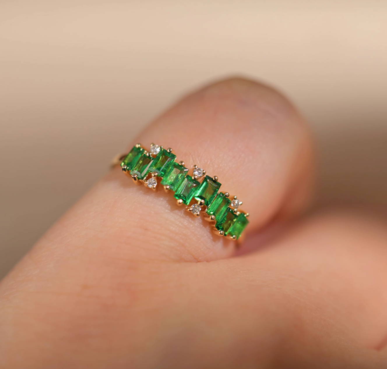 Sleeping beauty 18k Tsavorite Ring, Green Tsavorite engagement ring