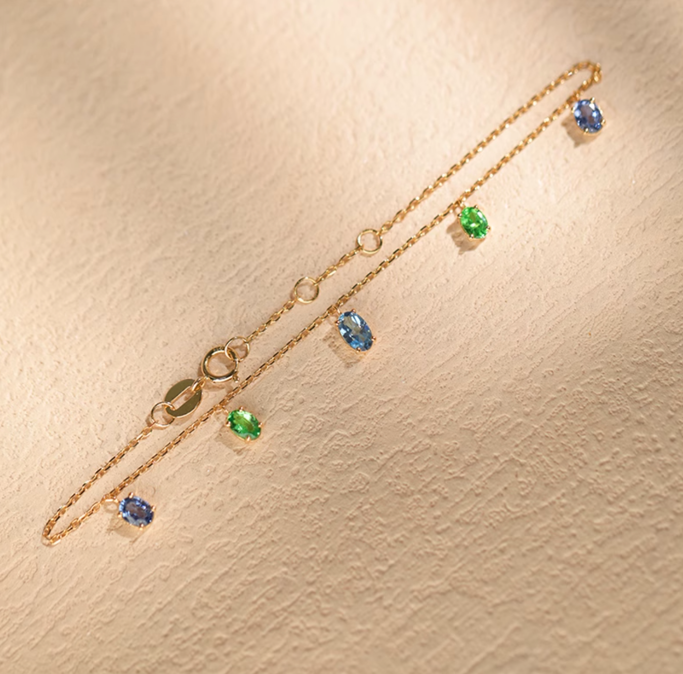 Multistone Birthstone Bracelet, 18k Gold Bracelet, Tsavorite, Aquamarian and Spinal Bracelet