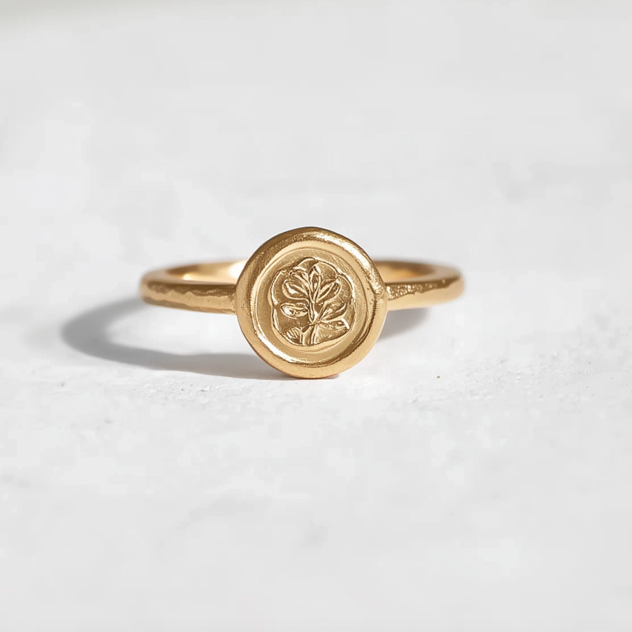 Victory Stamp ring, Laurel Leaf Embossed Stamp Ring, Solid Gold Ring