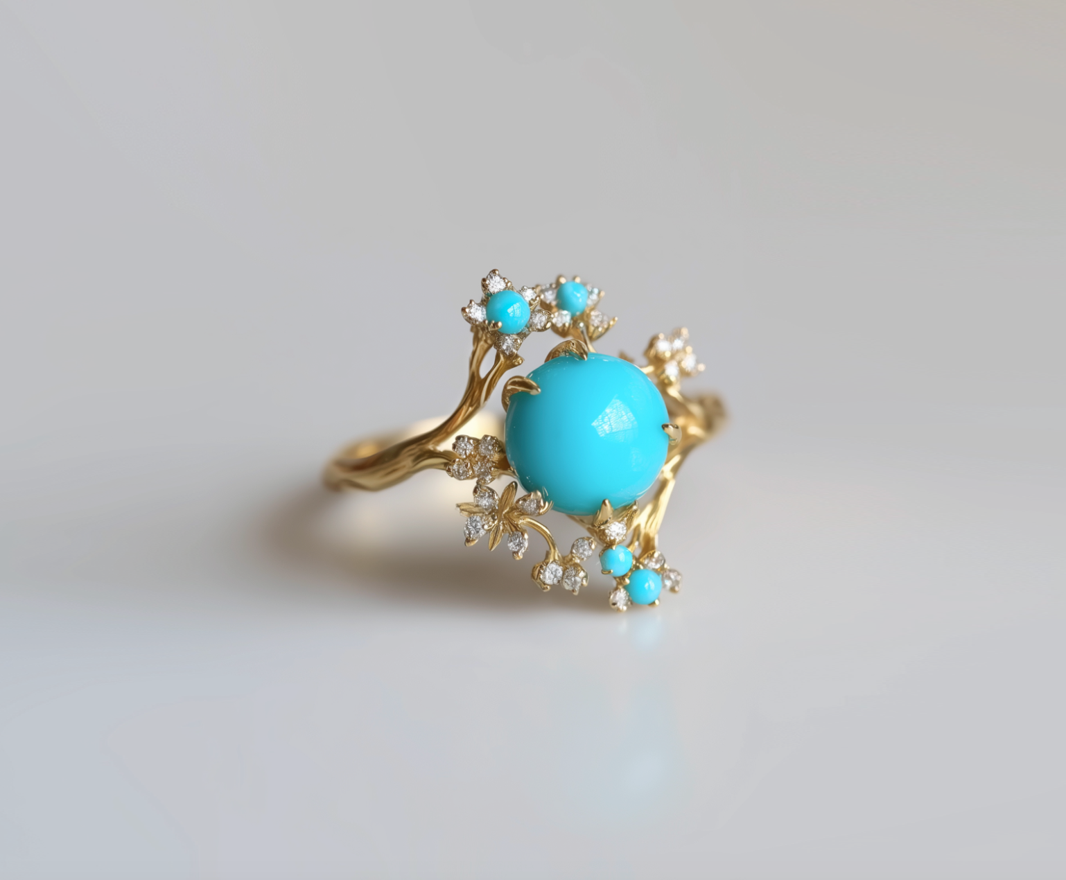 Sleeping Beauty Turquoise Engagement ring, Natural Turquoise Engagement ring, Floral Wedding Ring, Statement ring