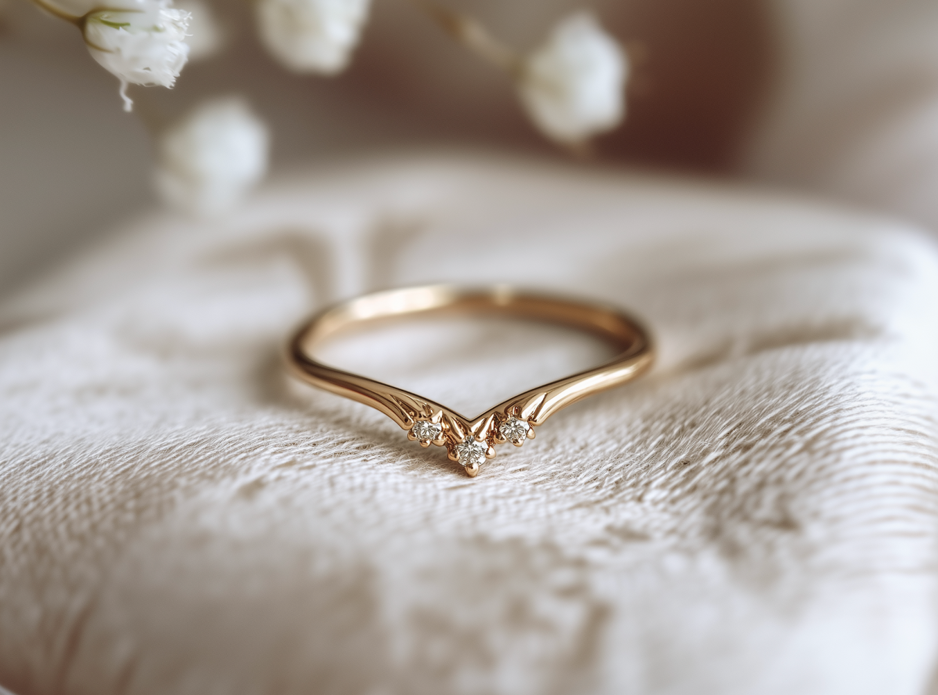 14k Gold Diamond V shaped Wedding Ring, Wedding stacking ring, Matching band