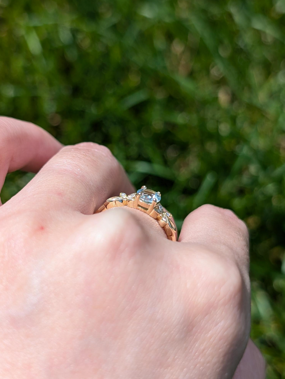 Blue Aquamarine Engagement Ring, Aquamarine Ring Gold