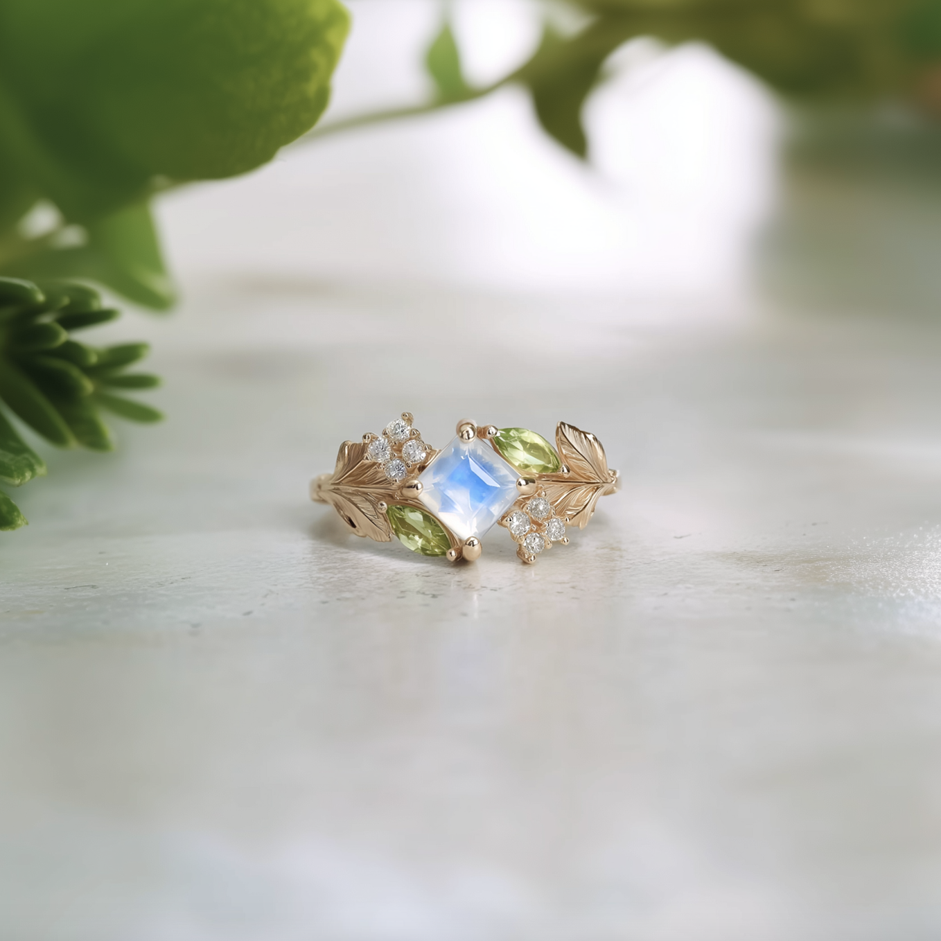 Lavinia 14k Gold Moonstone Engagement Ring, Solid Gold Moonstone Ring